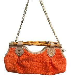 Elaine Turner Beach Grass Bamboo Handles Handbag with Matching Mirror